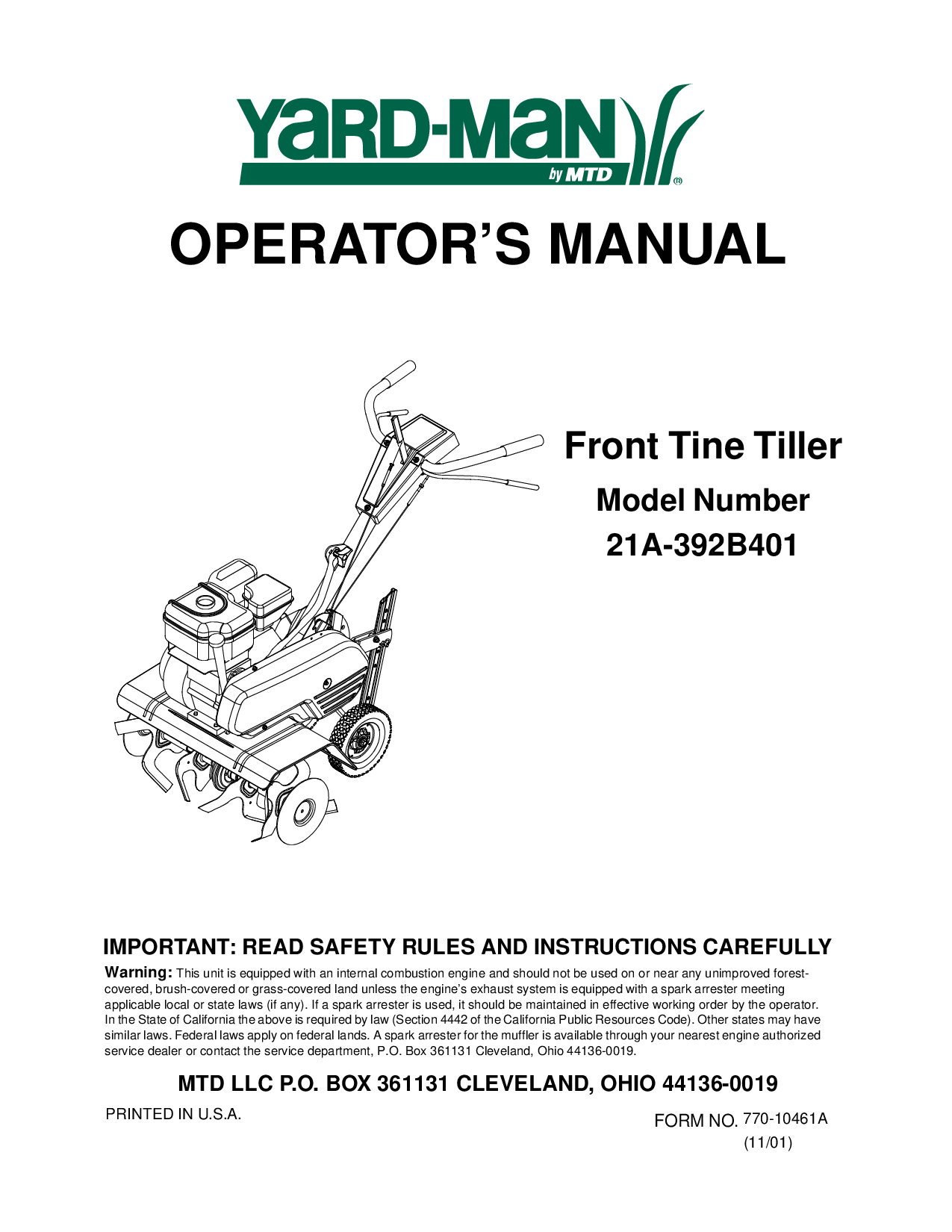 Yard-Man 21A-392B401 User Manual