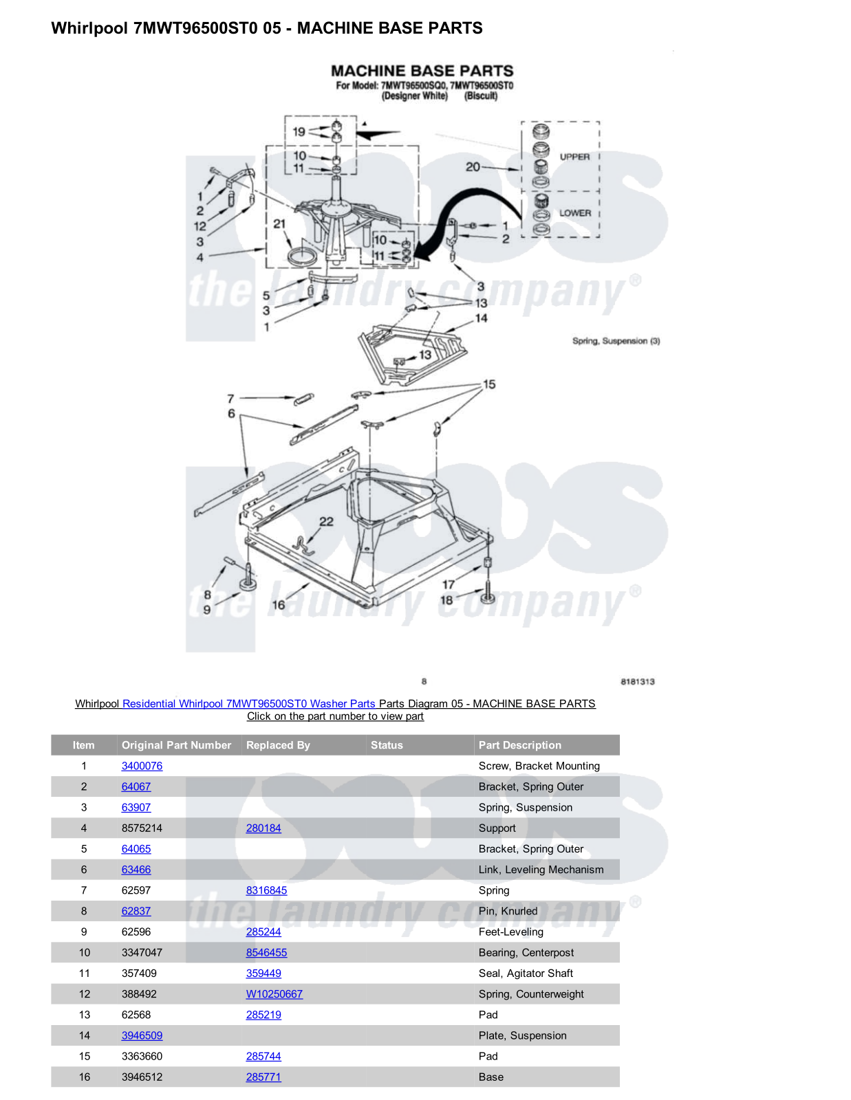 Whirlpool 7MWT96500ST0 Parts Diagram