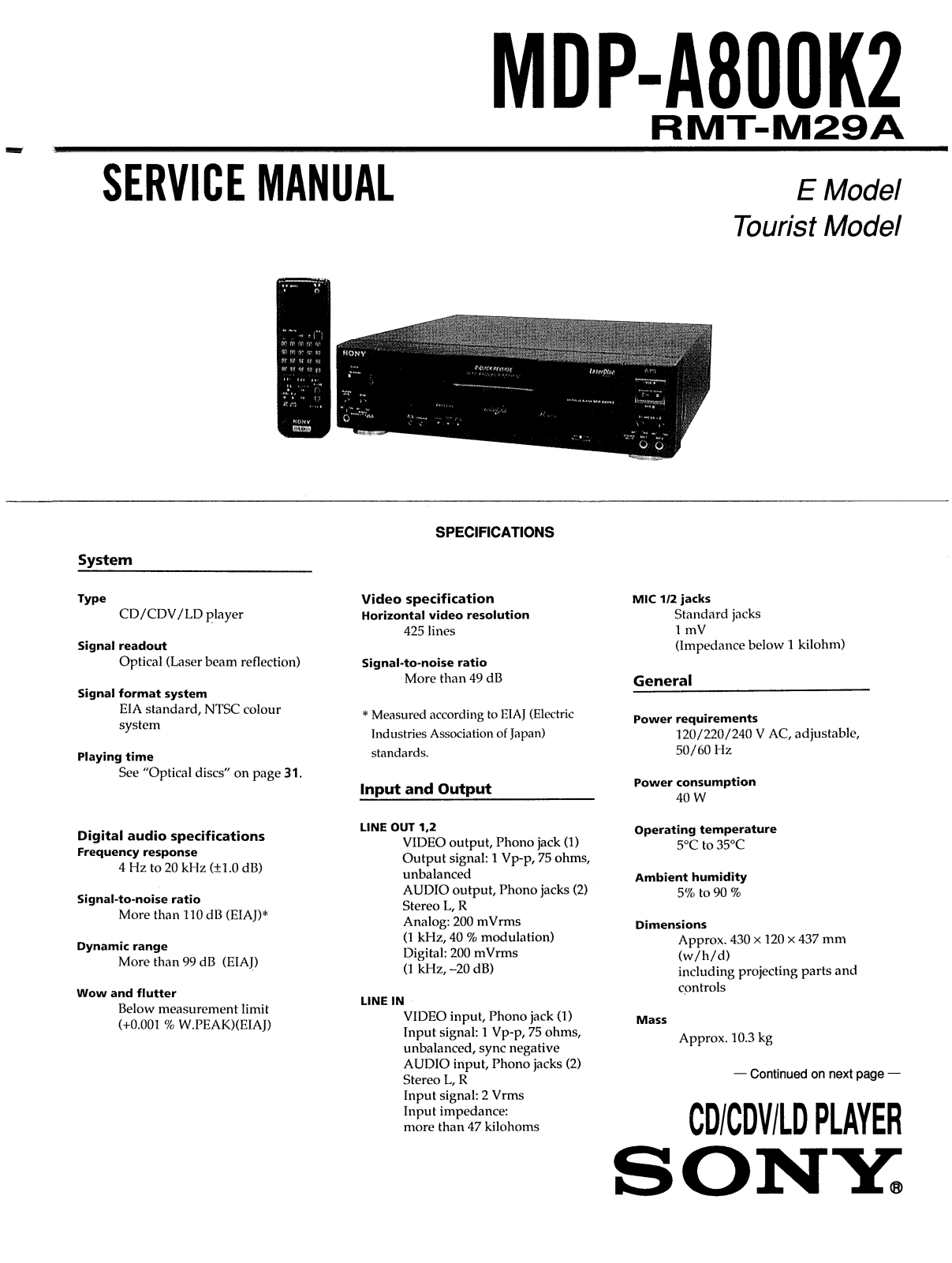 Sony MDPA-800-K-2 Service manual