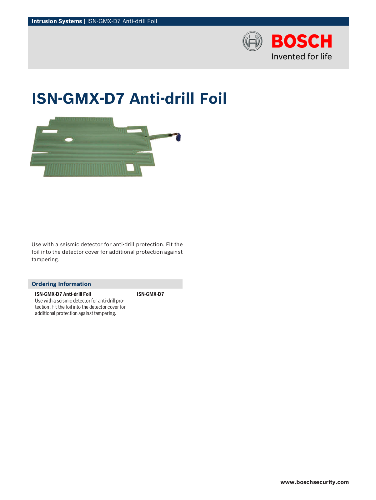 Bosch ISN-GMX-D7 Specsheet