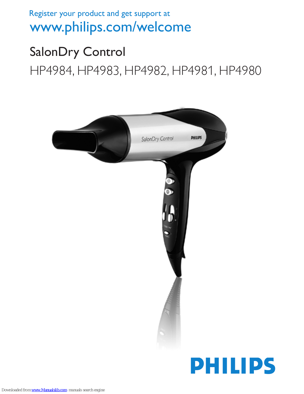 Philips SalonDry Control HP4984, SalonDry Control HP4982, SalonDry Control HP4983, SalonDry Control HP4981, SalonDry Control HP4980 Instructions Manual