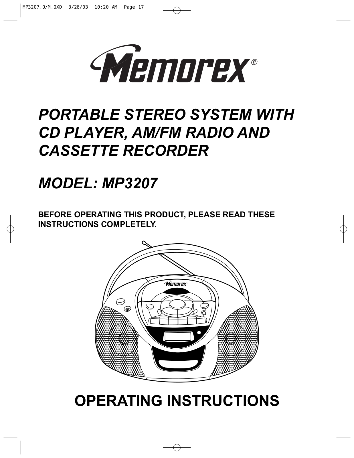 Memorex MP3207 User Manual