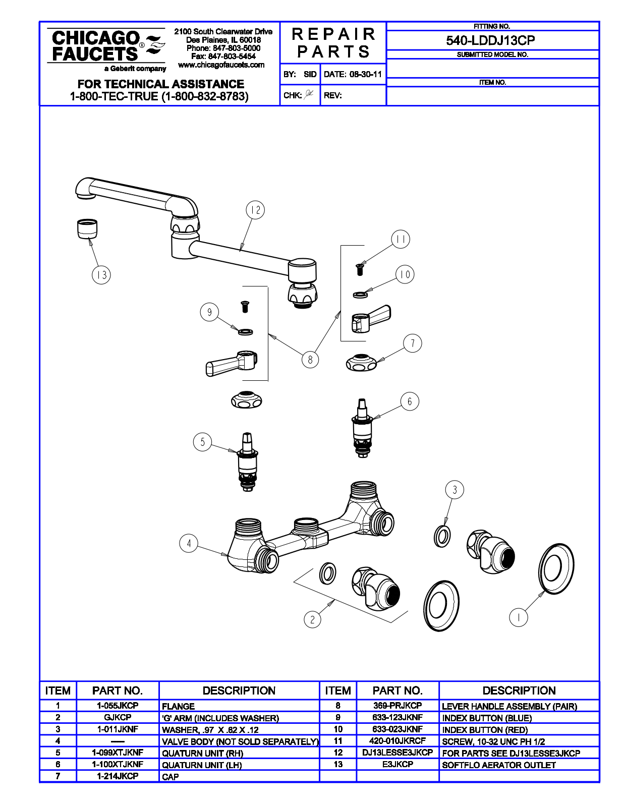 Chicago Faucet 540-LDDJ13CP Parts List