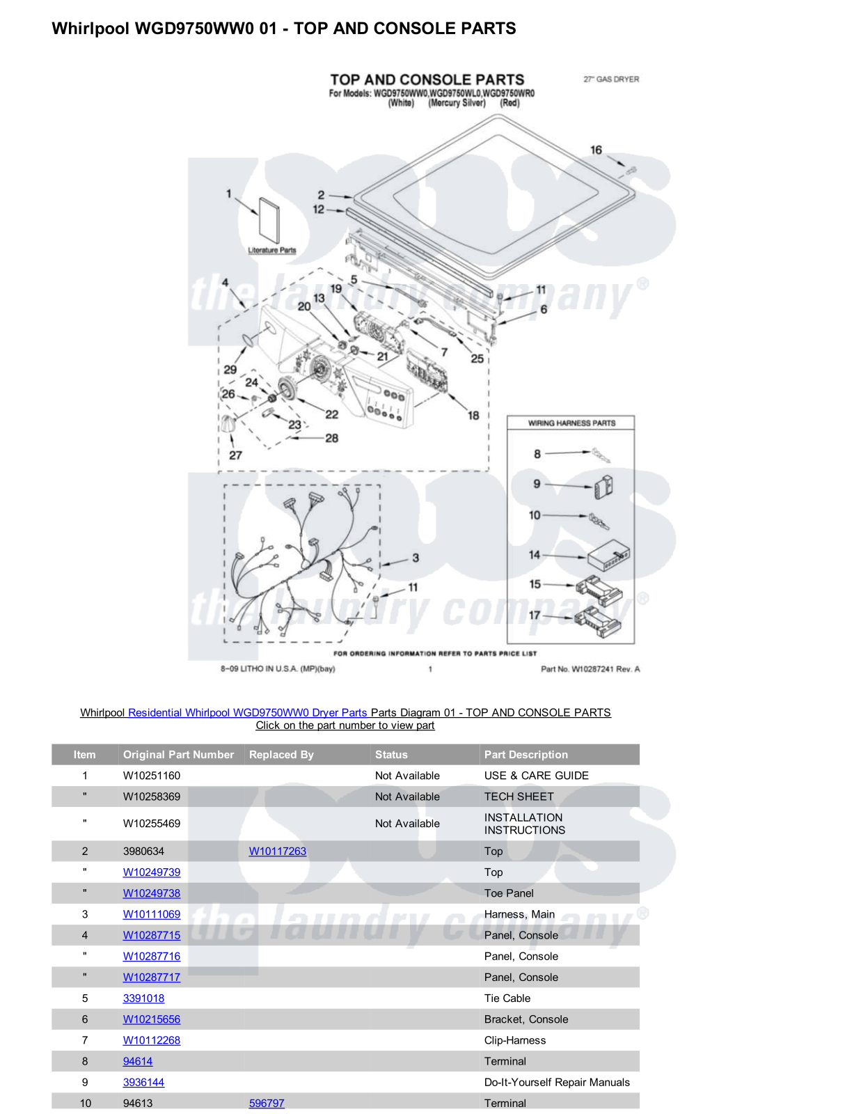 Whirlpool WGD9750WW0 Parts Diagram