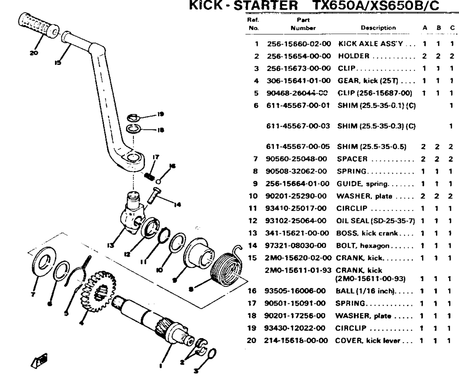 Yamaha XS650 1970-1979 Service Manual kickstart