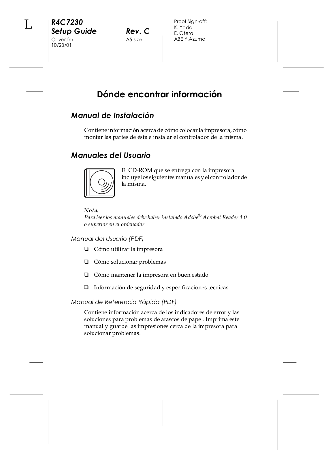 Epson ACULASER C1000 Quick reference guide