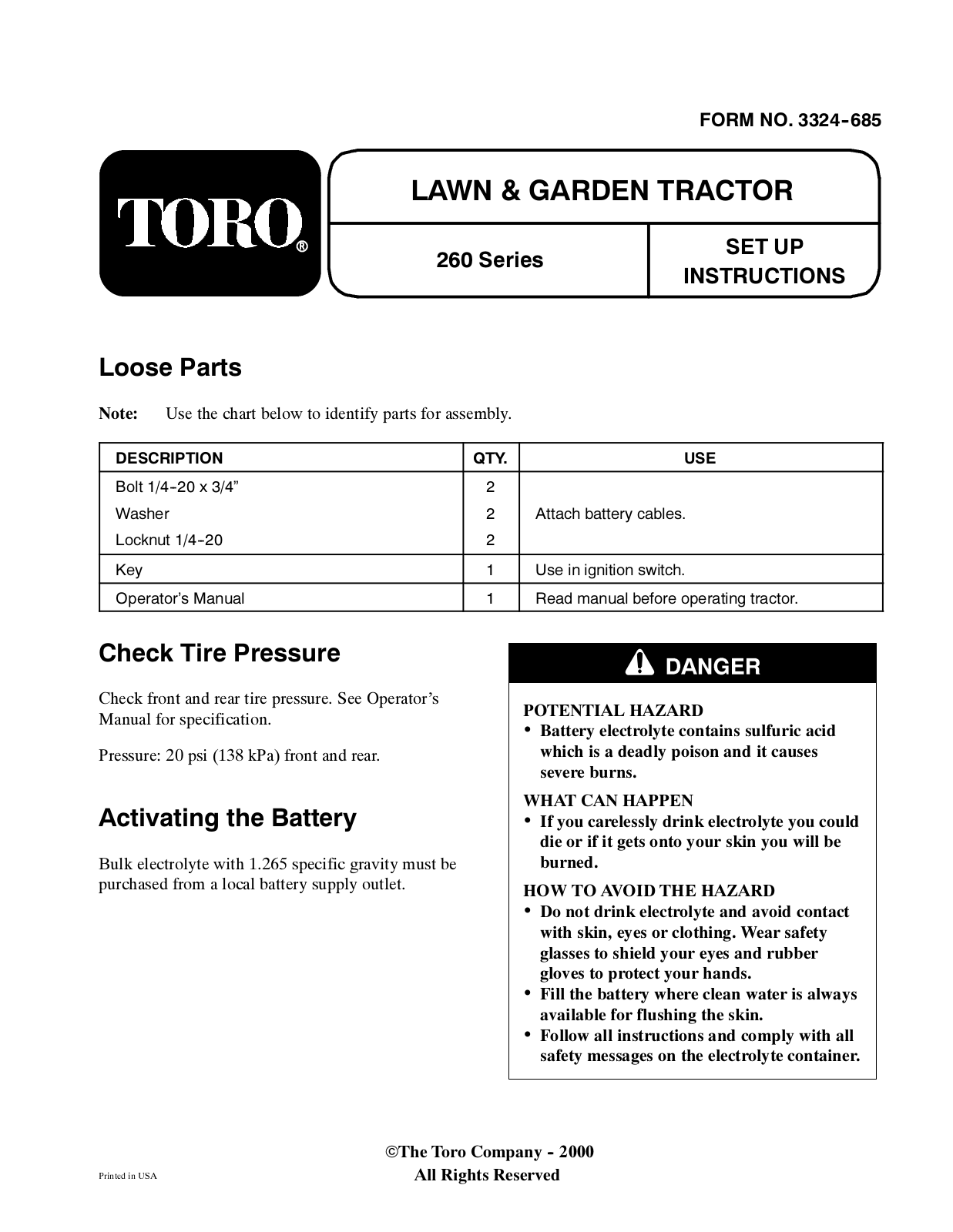 Toro 72051, 72052, 72087, 72108 Setup Instructions