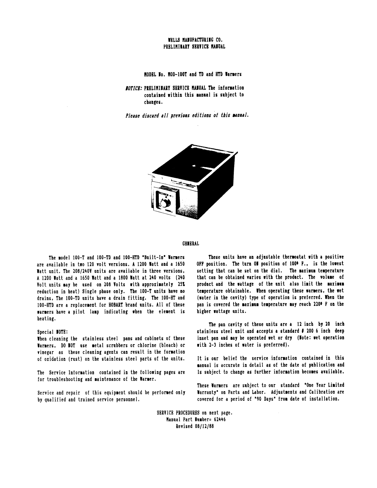 Wells Manufacturing MOD-100HTD Service Manual