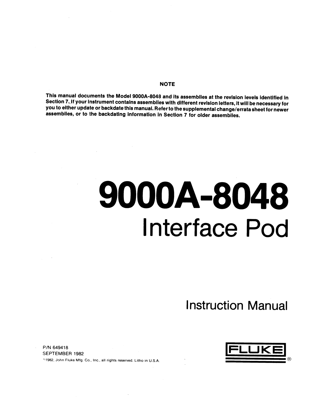 Fluke 9000A-8048 User Manual