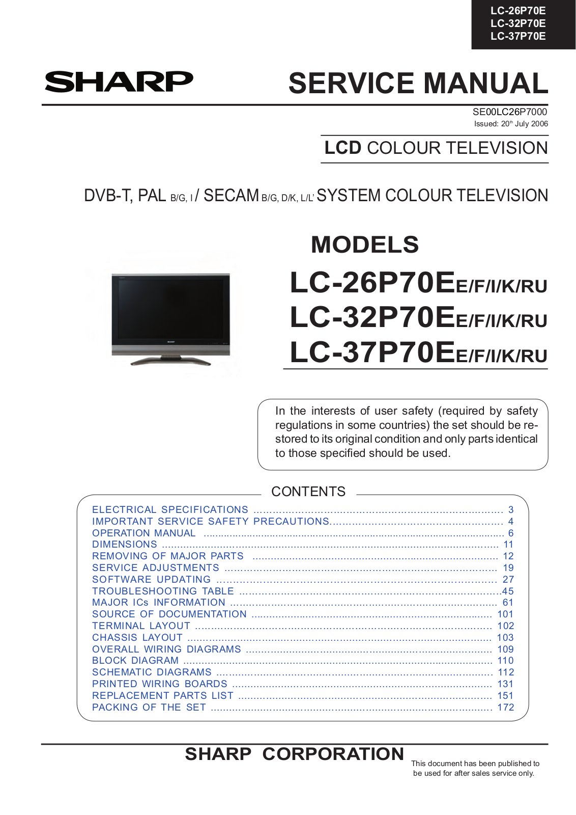 Sharp LC-26P70E, LC-32P70E, LC-37P70E Schematic