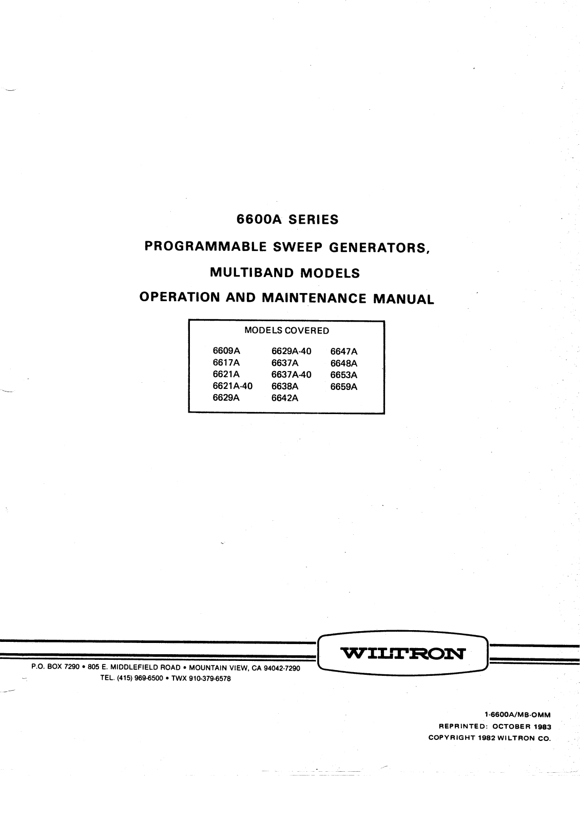 Wiltron 6637A-40, 6637A, 6629A-40, 6629A, 6621A-40 Service manual