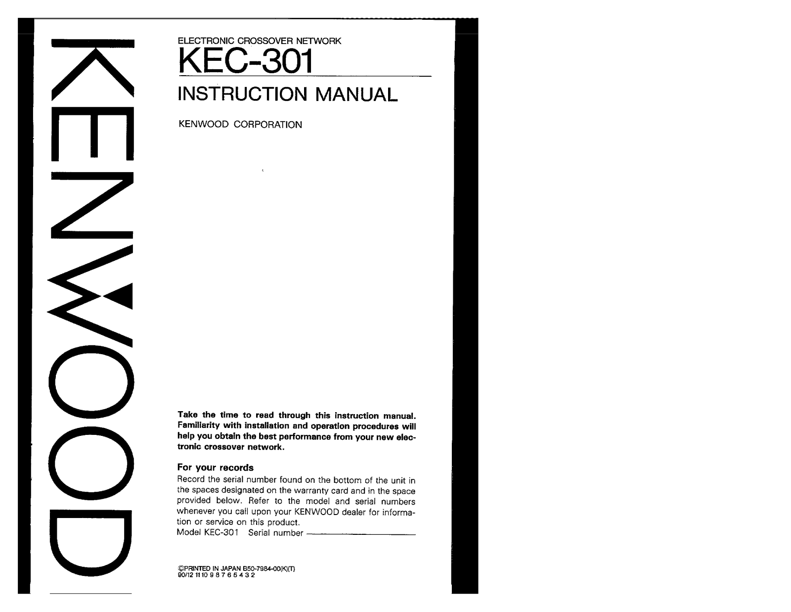 Kenwood KEC-301 Owner's Manual