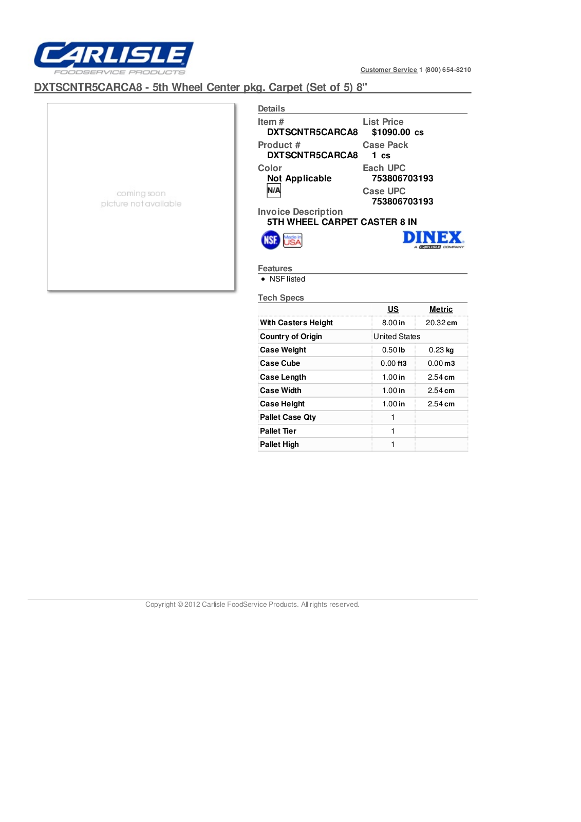 Carlisle DXTSCNTR5CARCA8 User Manual
