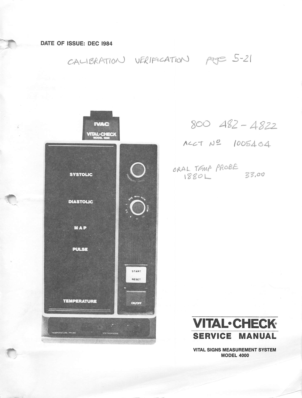 Ivac Vital Check 4000 Service manual