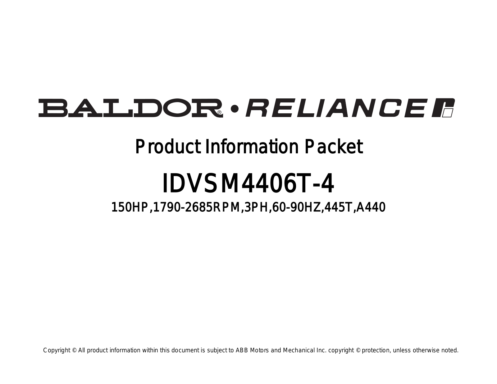 Baldor IDVSM4406T-4 Product Information Sheet