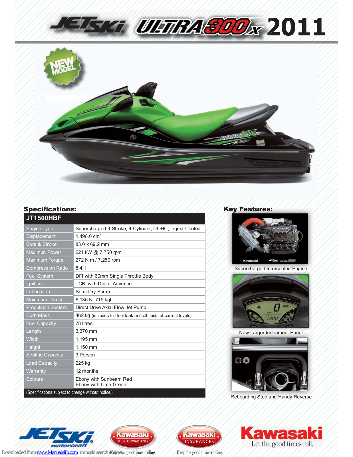 Kawasaki JT1500HBF - DATASHEET 2011, ULTRA 300LX - DATASHEET 2011, 2011 JetSki Ultra 300x Datasheet