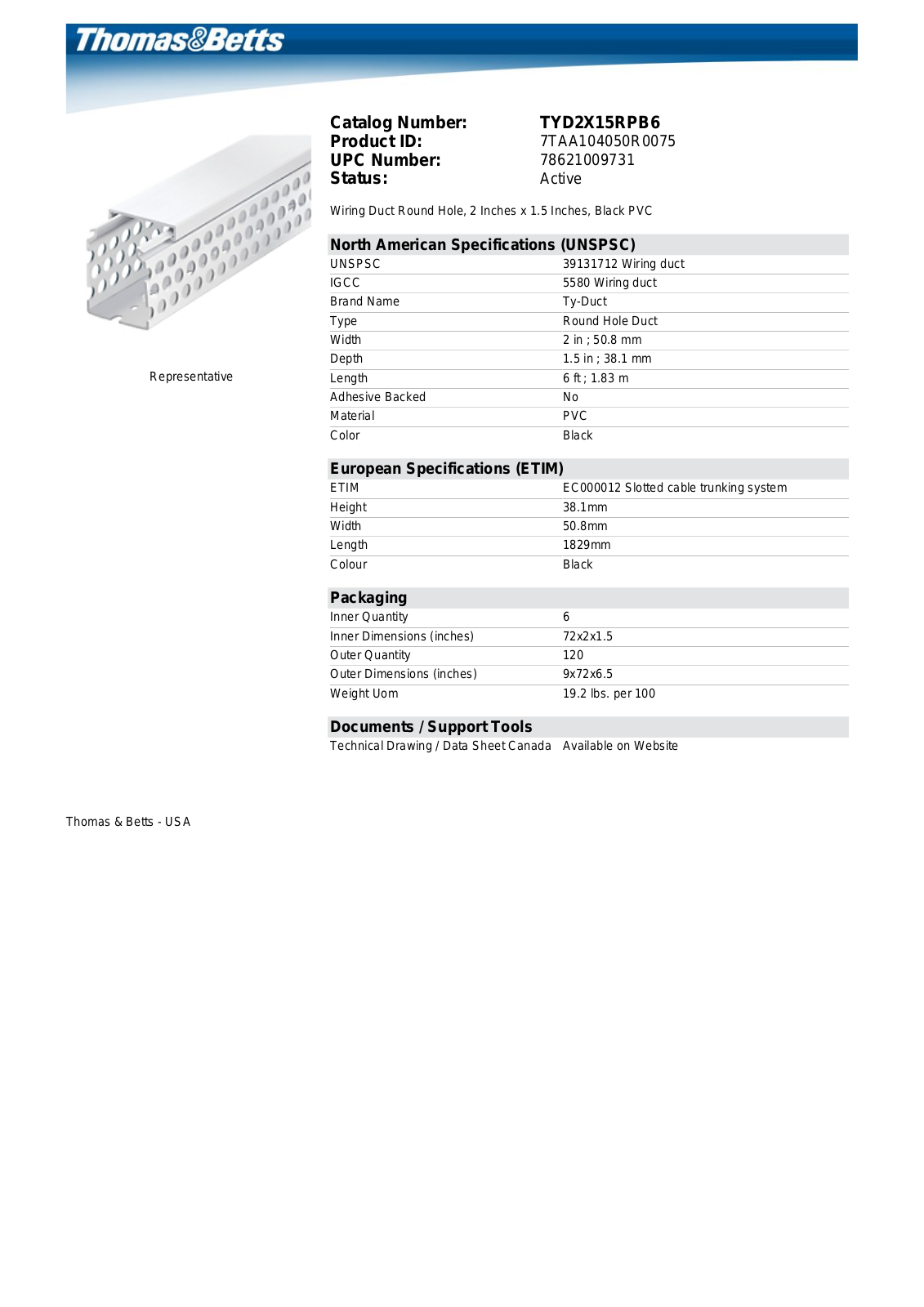 Thomas & Betts TYD2X15RPB6 Data Sheet - ManualMachine.com