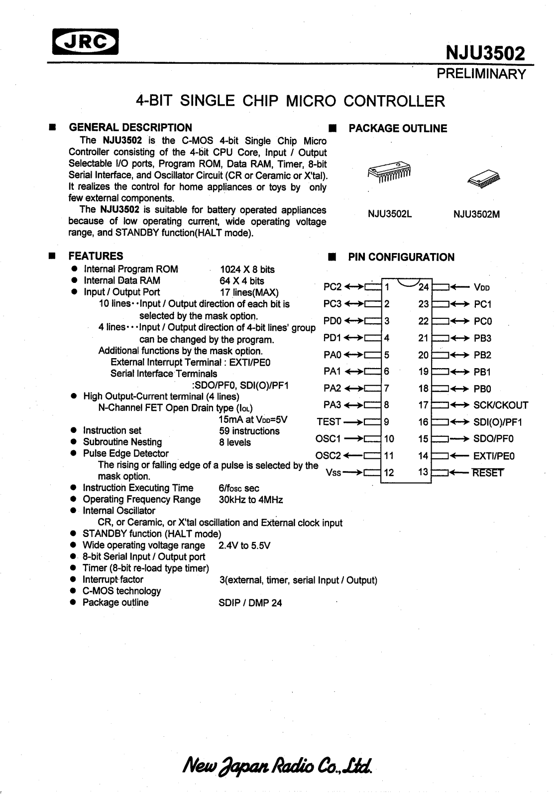 JRC NJU3502M, NJU3502L Datasheet