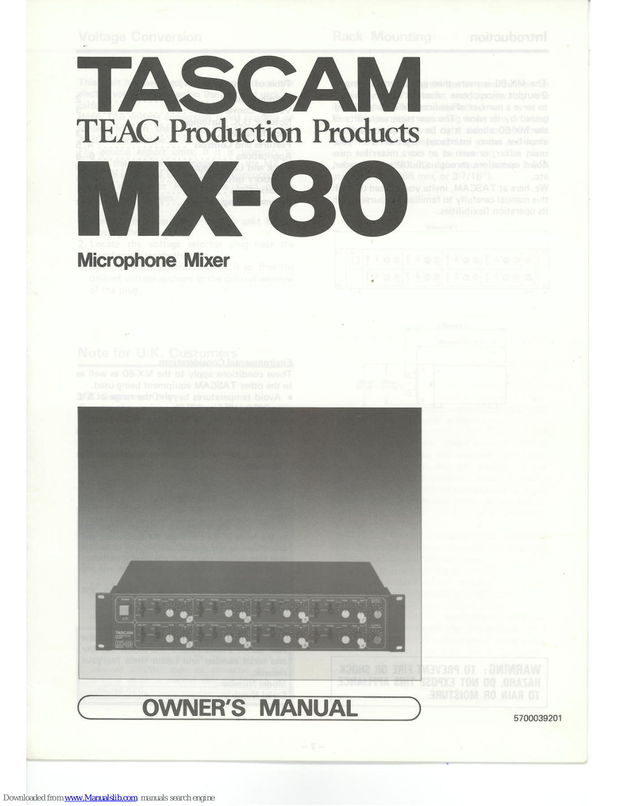 Tascam MX-80 Owner's Manual