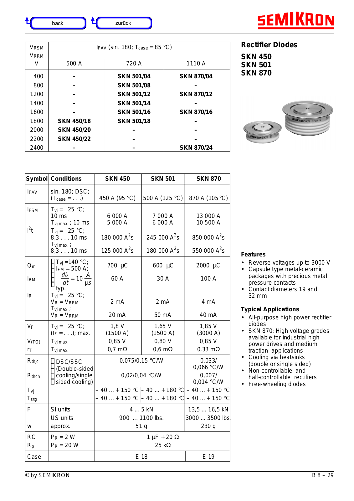 Datasheet SKN 450, SKN 501, SKN 870 DataSheet (Semikron) - ManualMachine.com