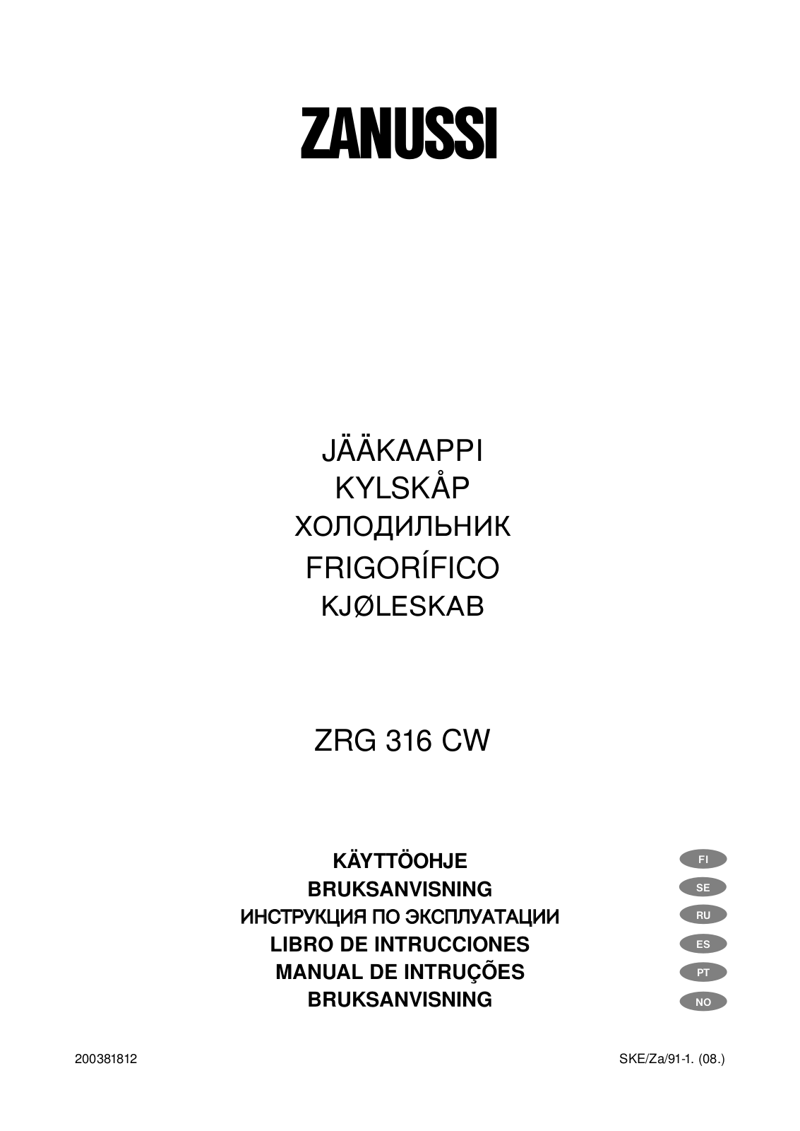 Zanussi ZRG316CW User Manual