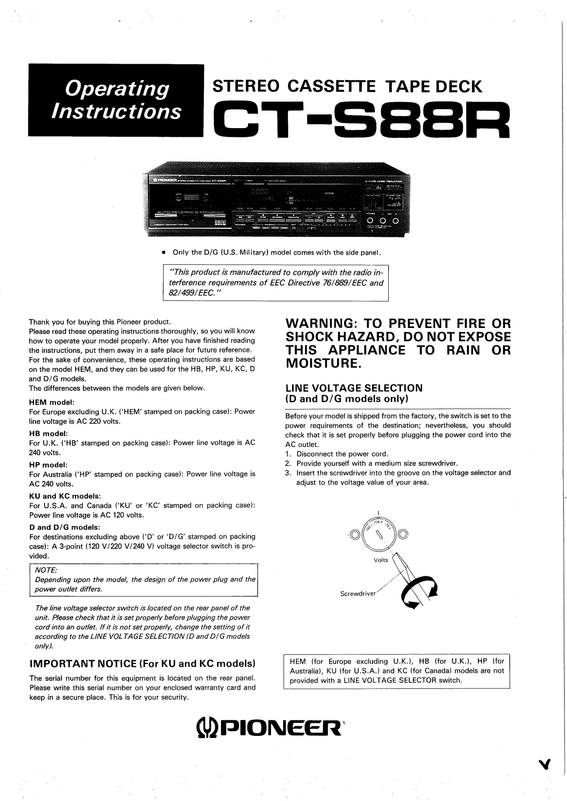 Pioneer CTS-88-R Owners manual