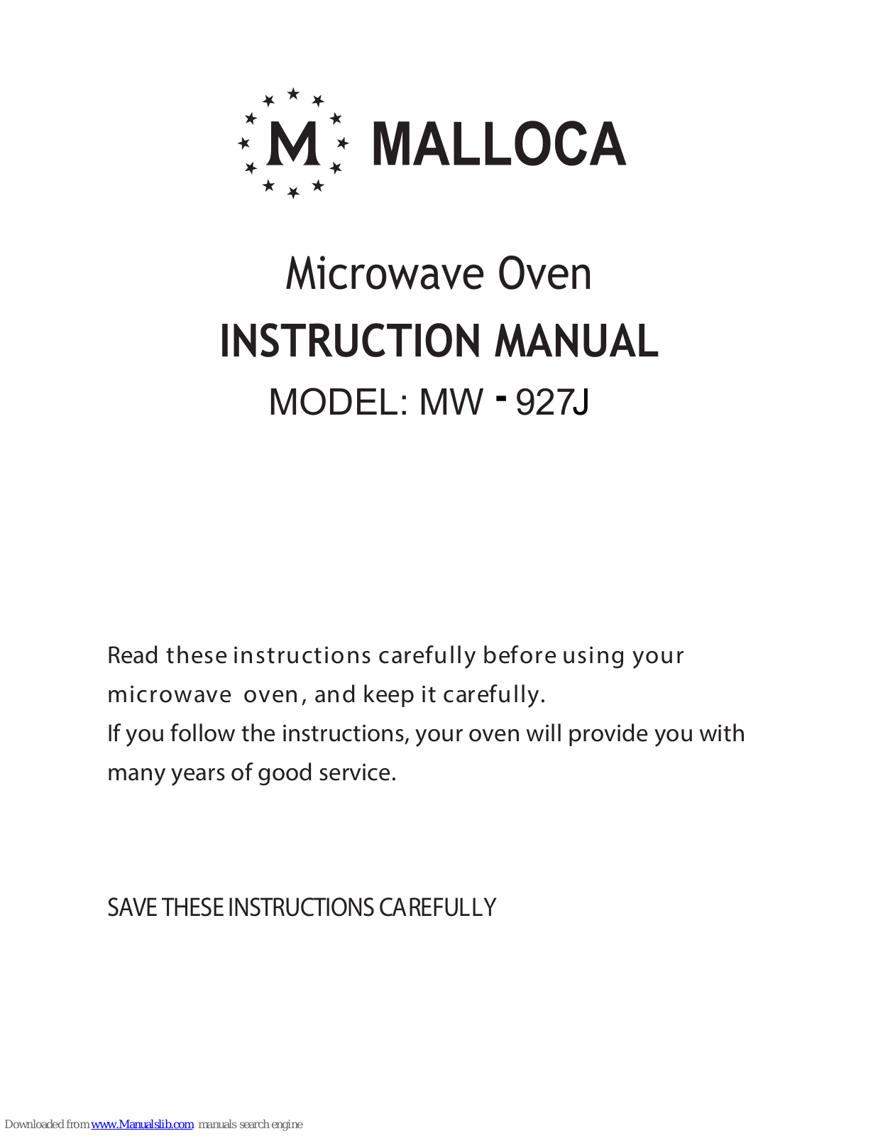 Malloca MW-927J Instruction Manual