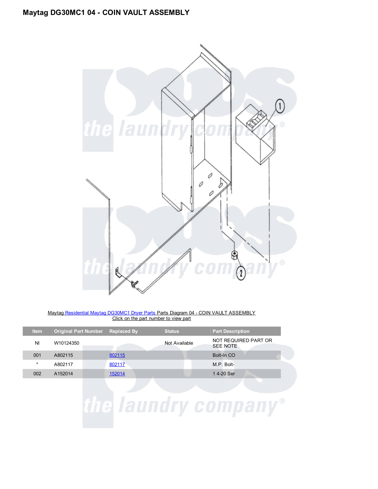 Maytag DG30MC1 Parts Diagram