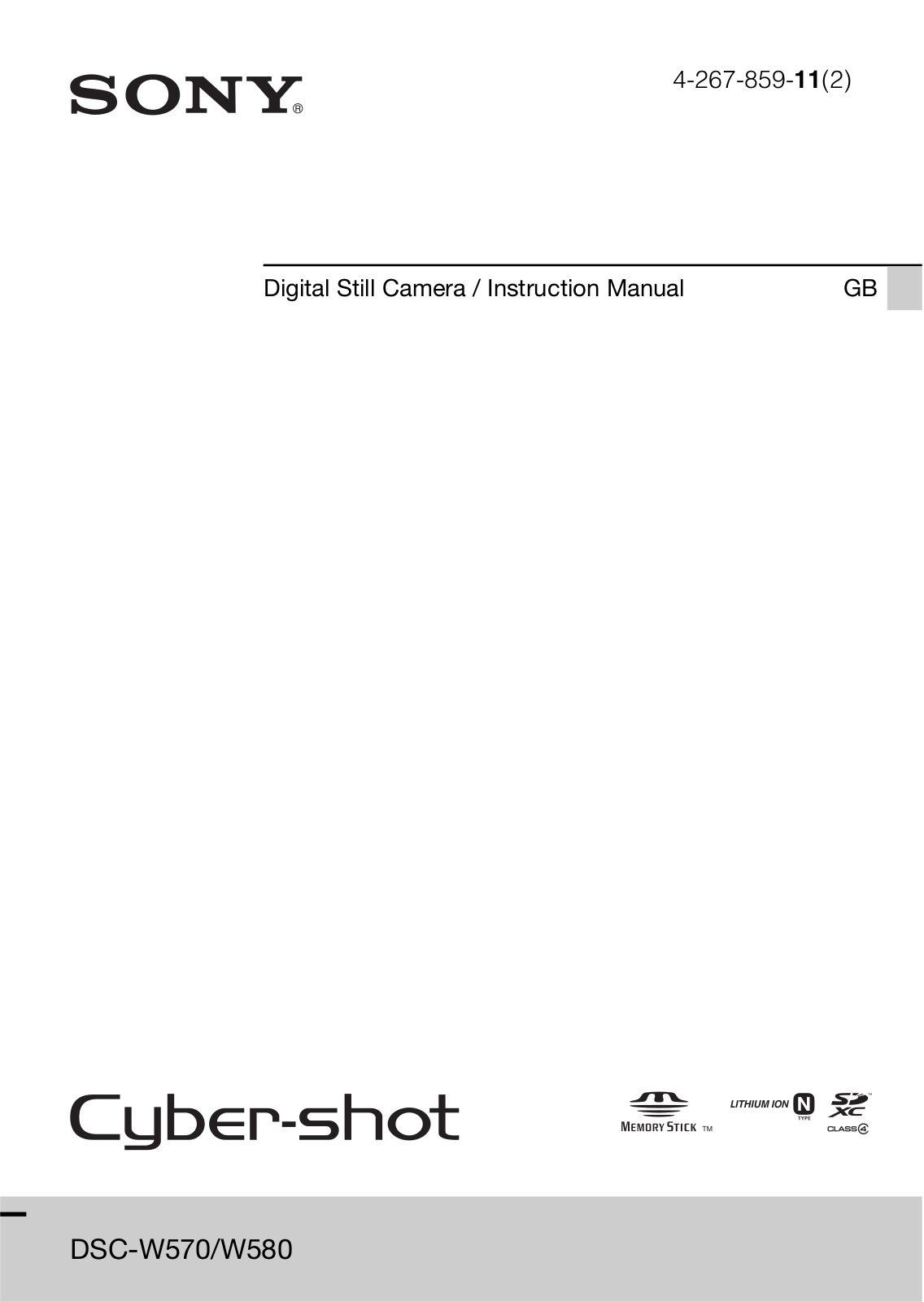 Sony DSC-W570, Cyber-shot W580, Cyber-shot DSC-W580, Cyber-shot DSC-W570 Instruction Manual