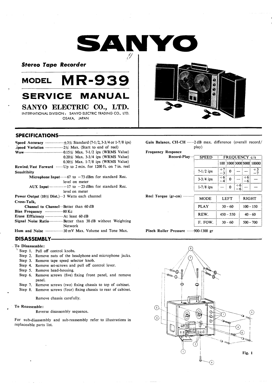 Sanyo MR939 Schematic