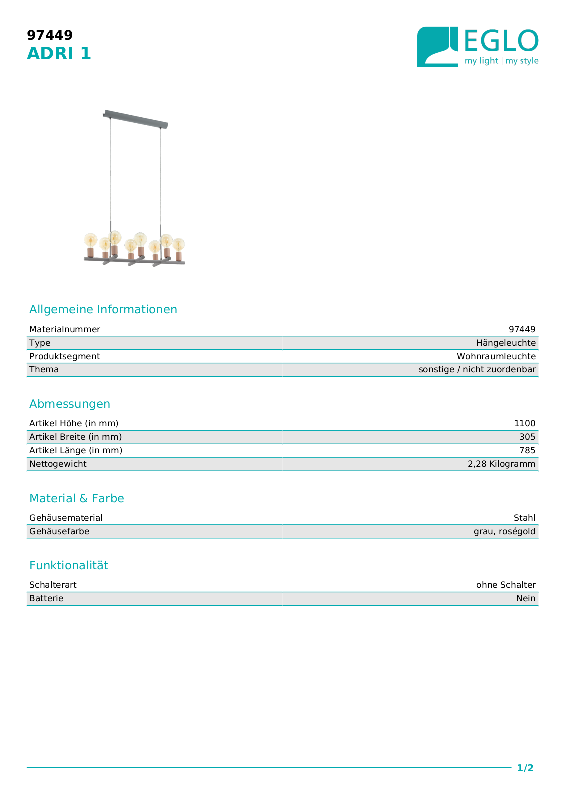 Eglo 97449 Technical data