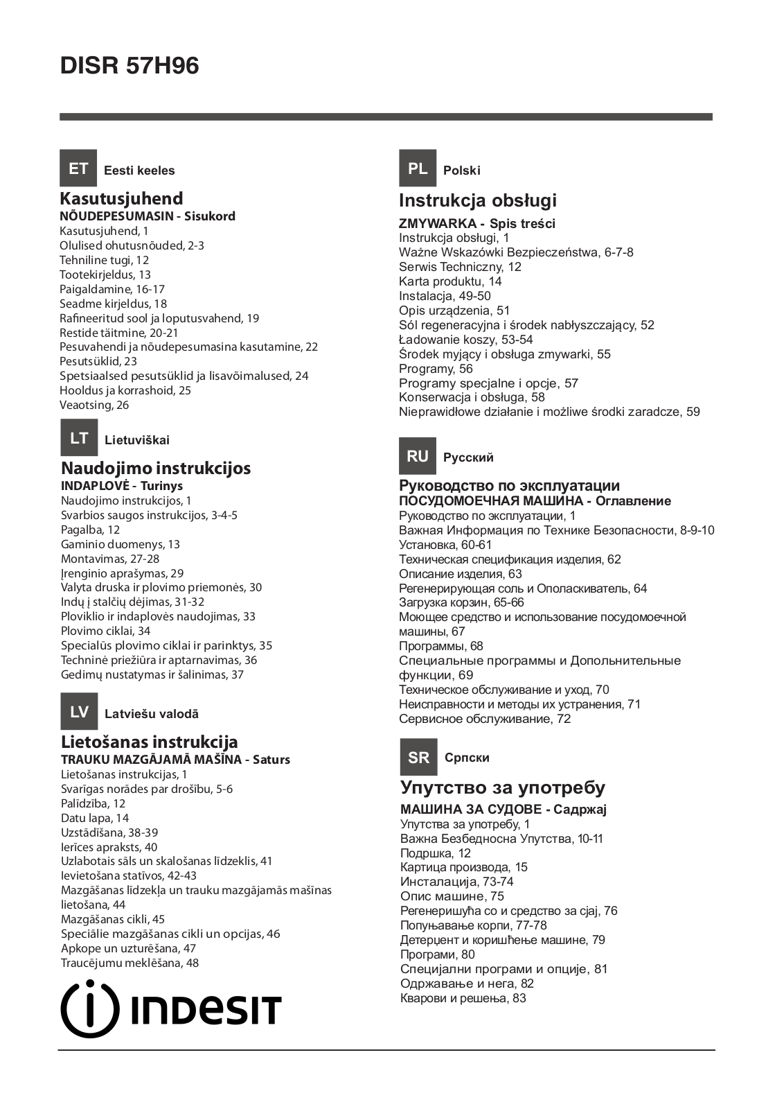 Indesit DISR 57H96 Z User Manual