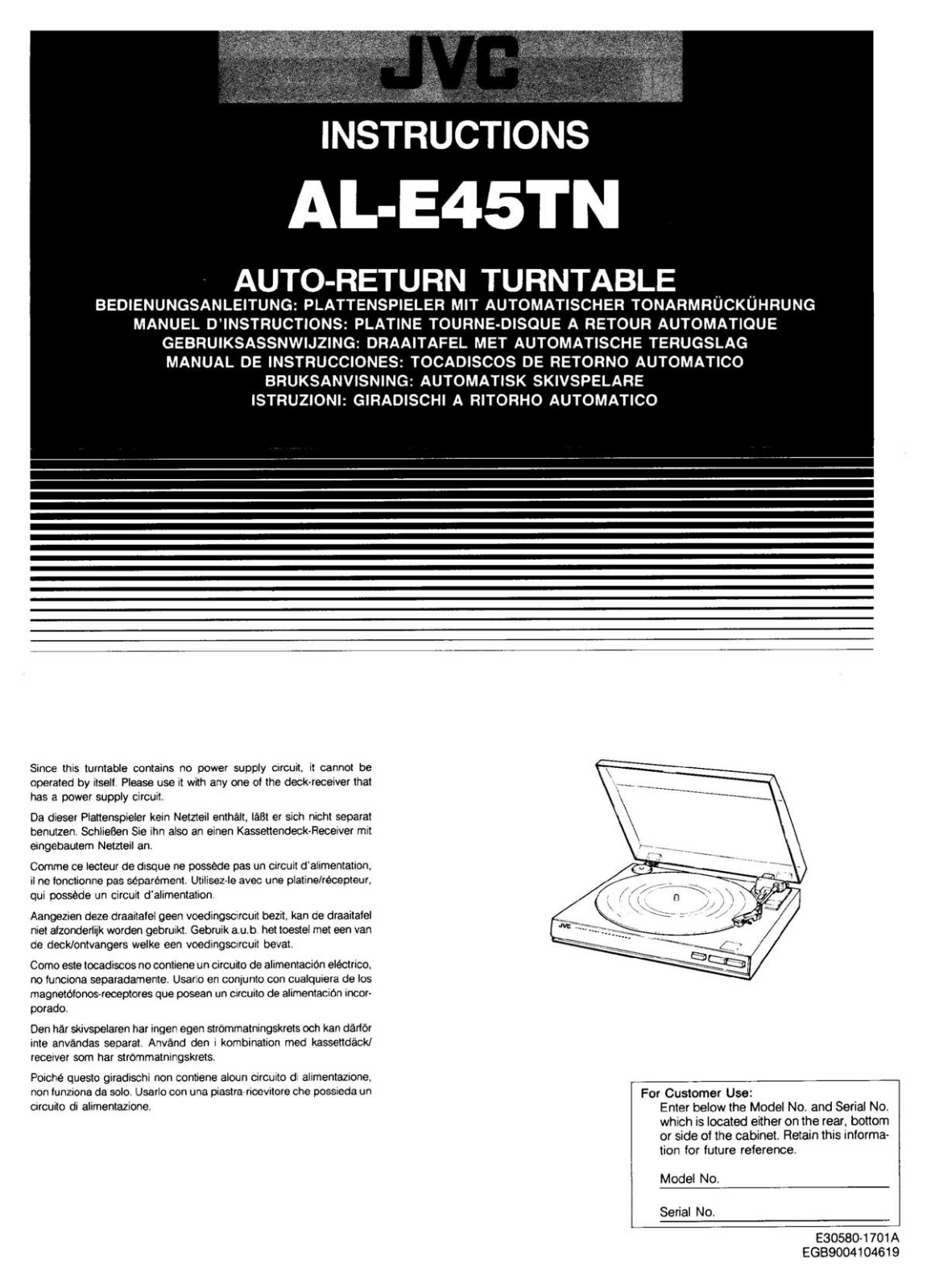 Jvc AL-E45TNX, AL-E45TN Owners Manual