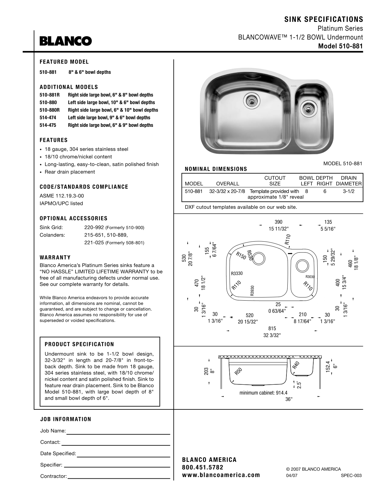 Blanco 510-881 User Manual