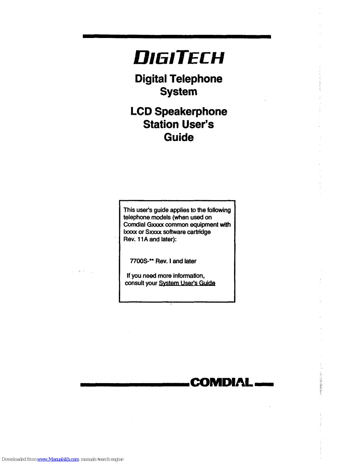 Comdial DigiTech 7700S, GCA70-184 User Manual - ManualMachine.com