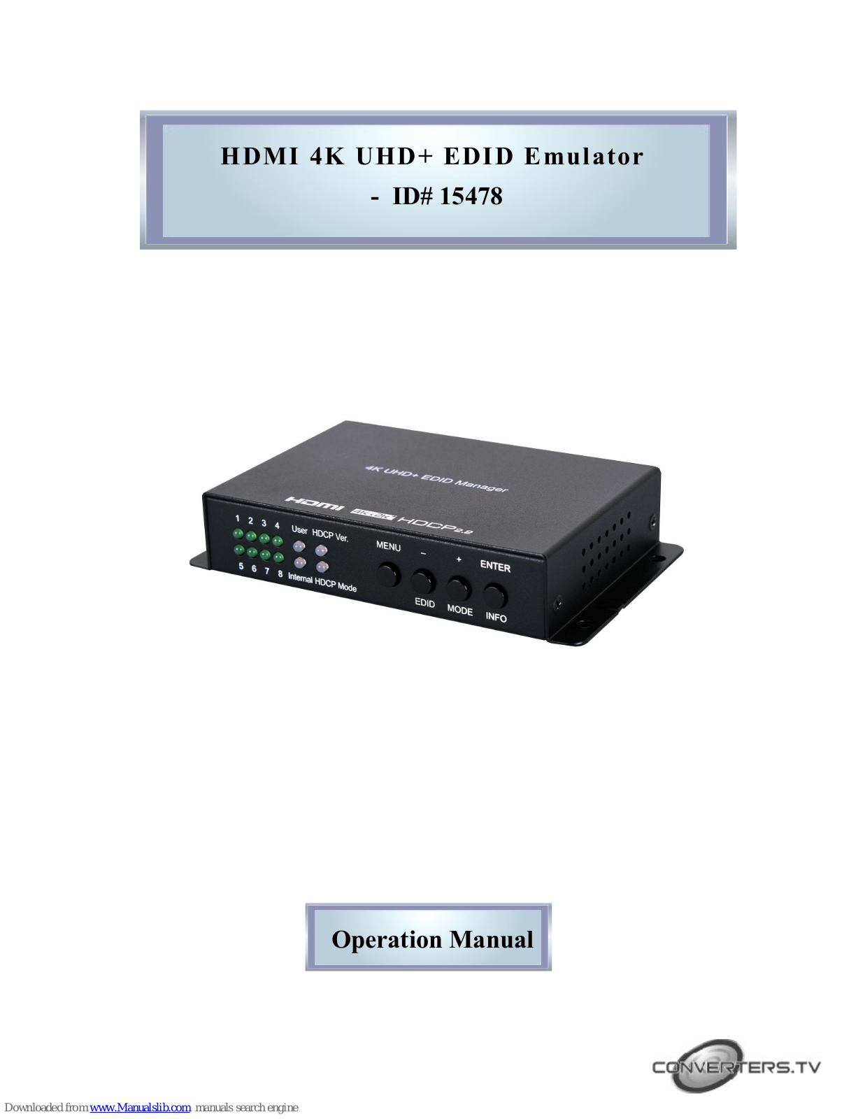 Converters.TV HDMI 4K UHD+ EDID Emulator Operation Manual