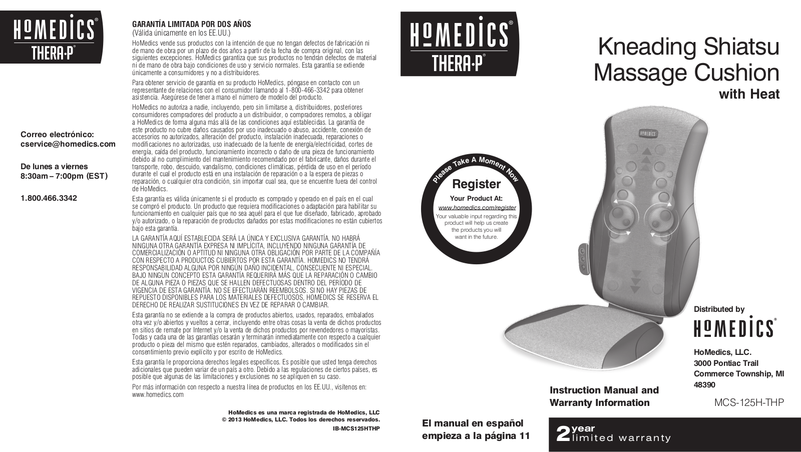 Homedics MCS-125H-THP, MCS-125HA-THP Instruction Manual