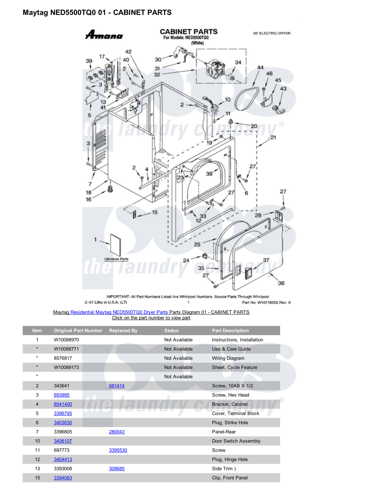 Maytag NED5500TQ0 Parts Diagram