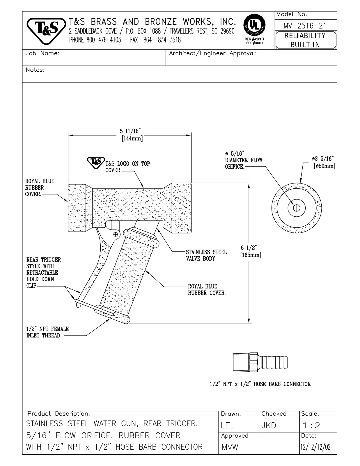 T & S Brass & Bronze Works MV-2516-21 General Manual