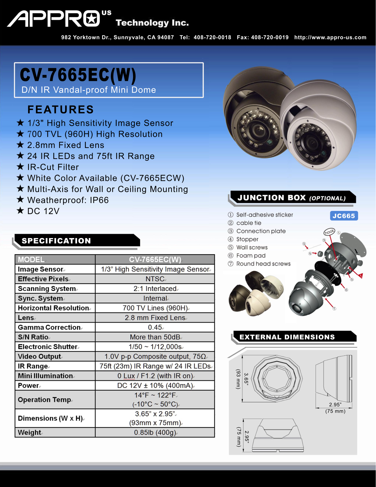 Appro CV-7665EC, CV-7665ECW Specsheet