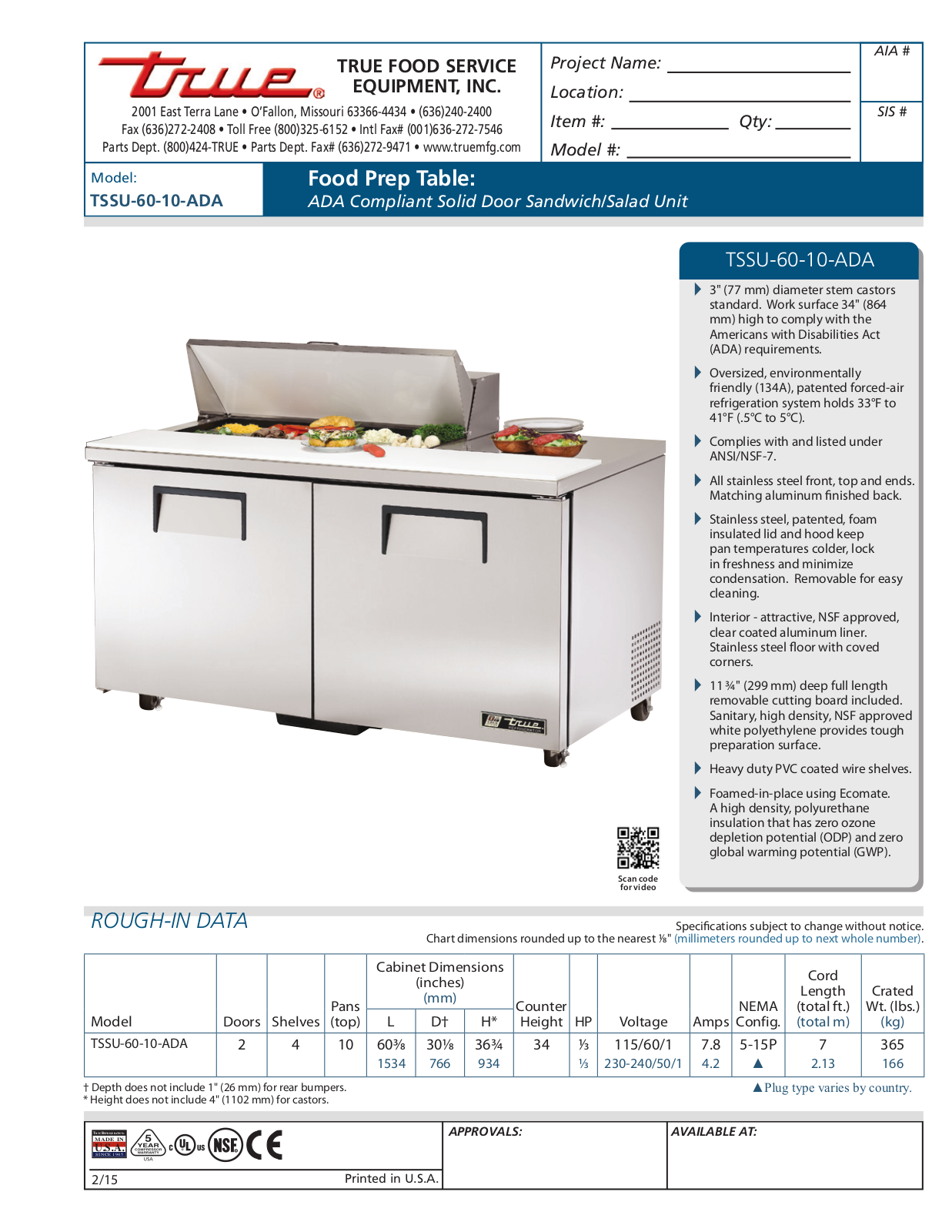 True TSSU-60-10-ADA User Manual