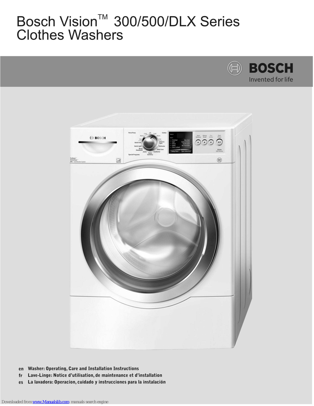 Bosch Vision 500 Operating, Care And Installation Instructions Manual