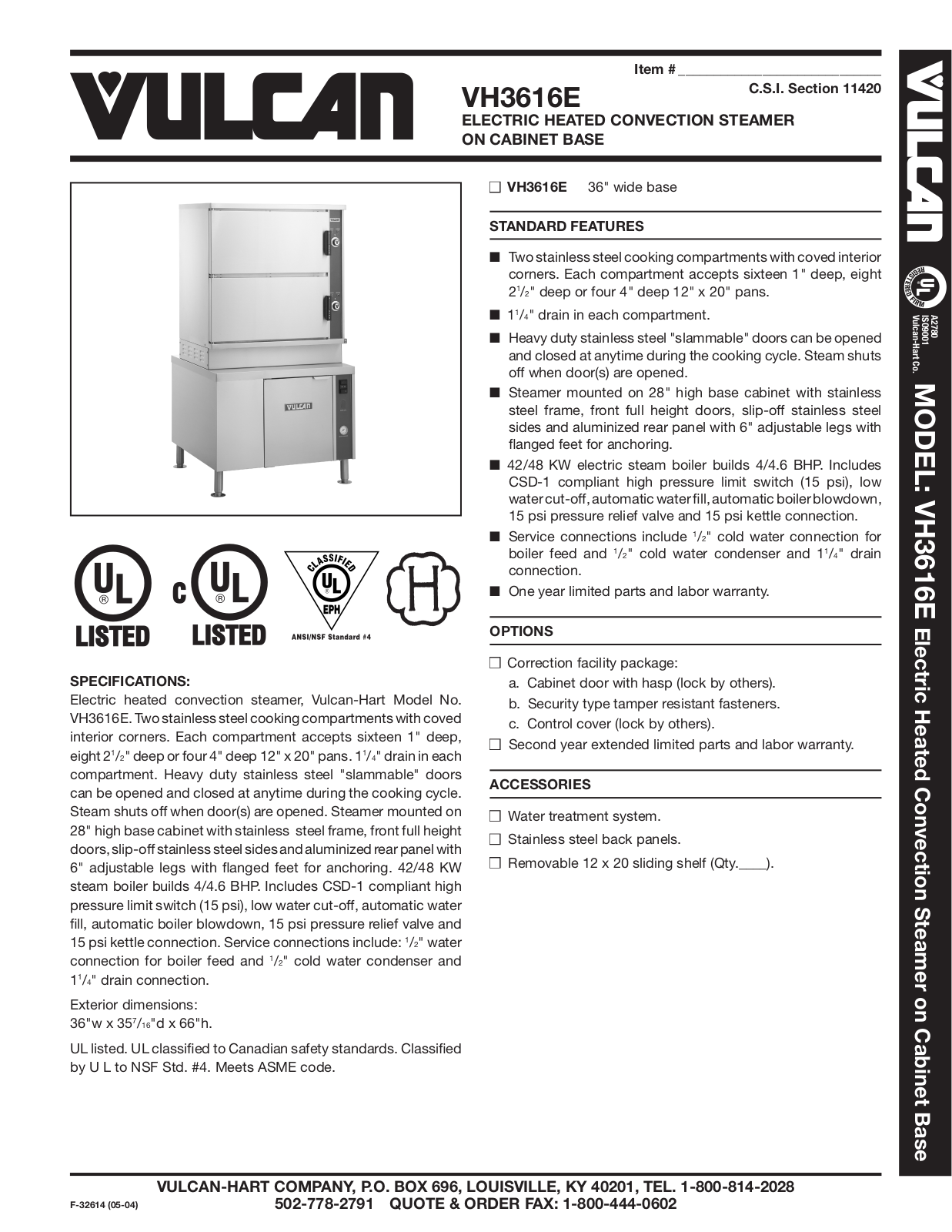 Vulcan VH3616G User Manual