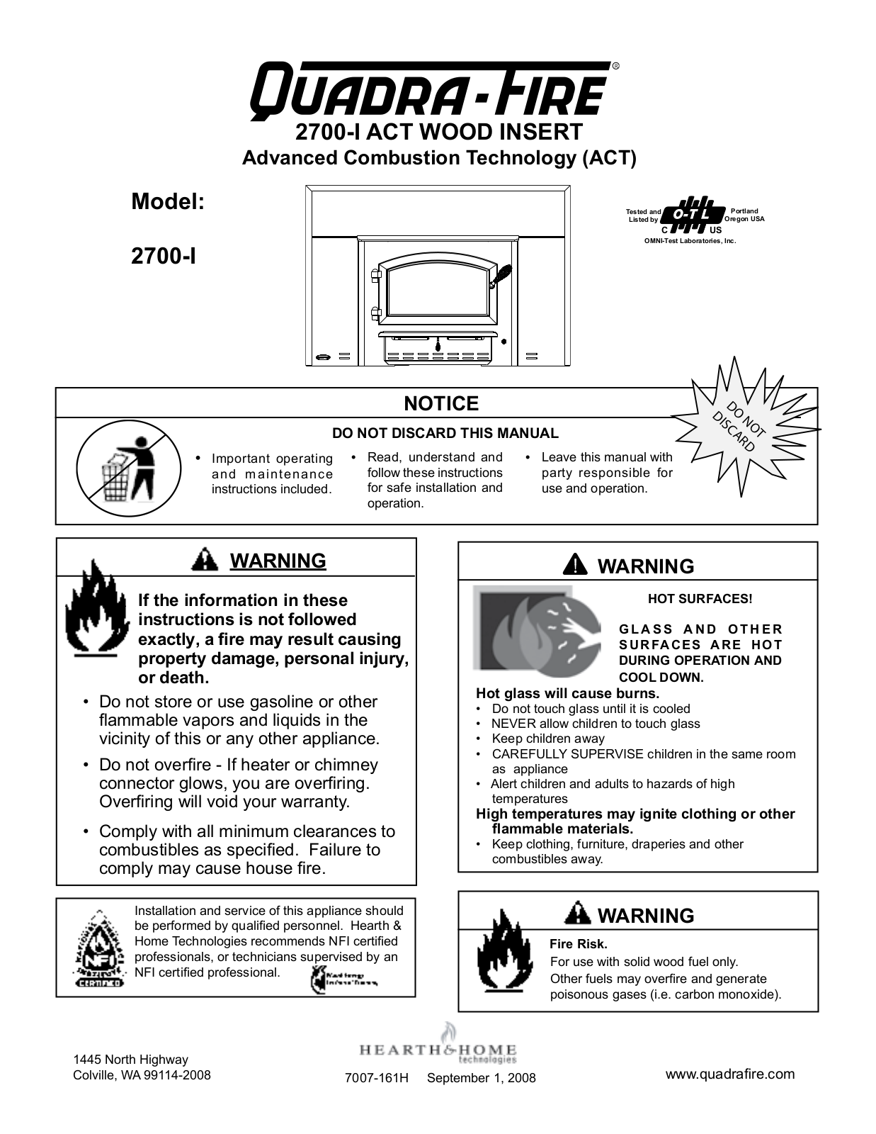 Hearth and Home Technologies 2700-I User Manual