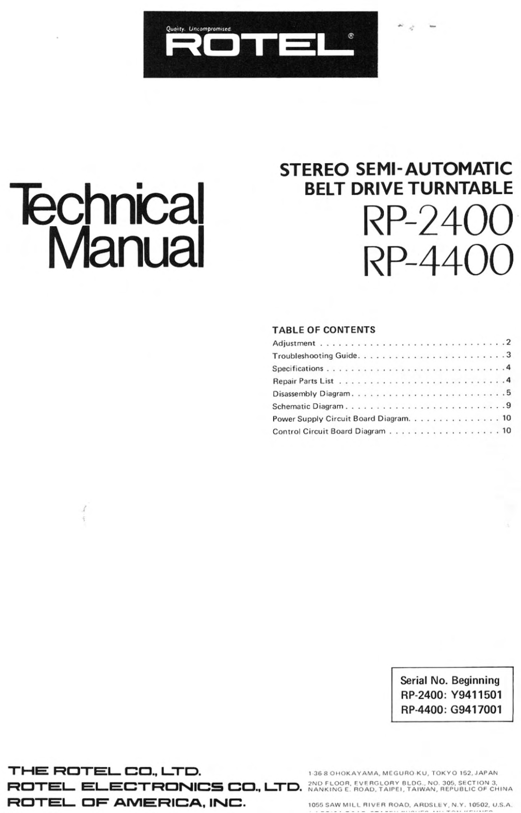 Rotel RP-2400, RP-4400 Service manual