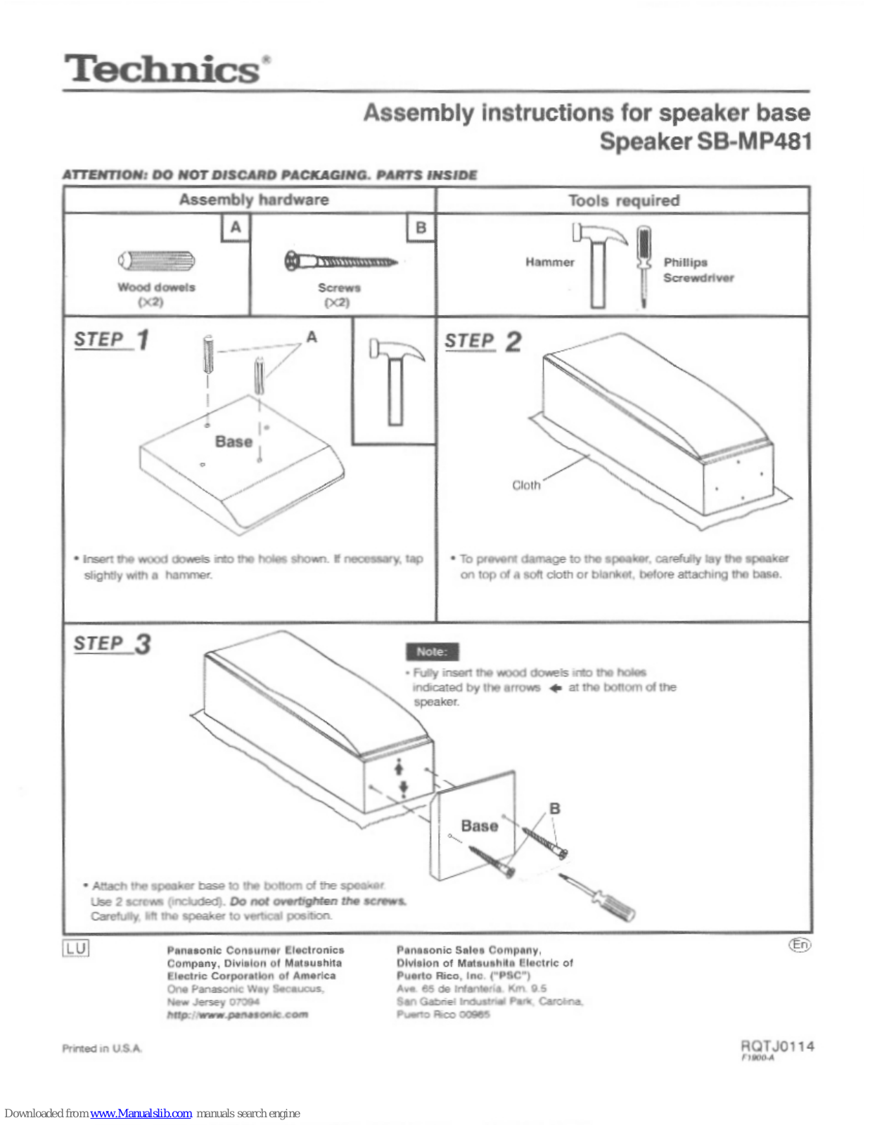 Technics SB-MP481 Assembling Instructions