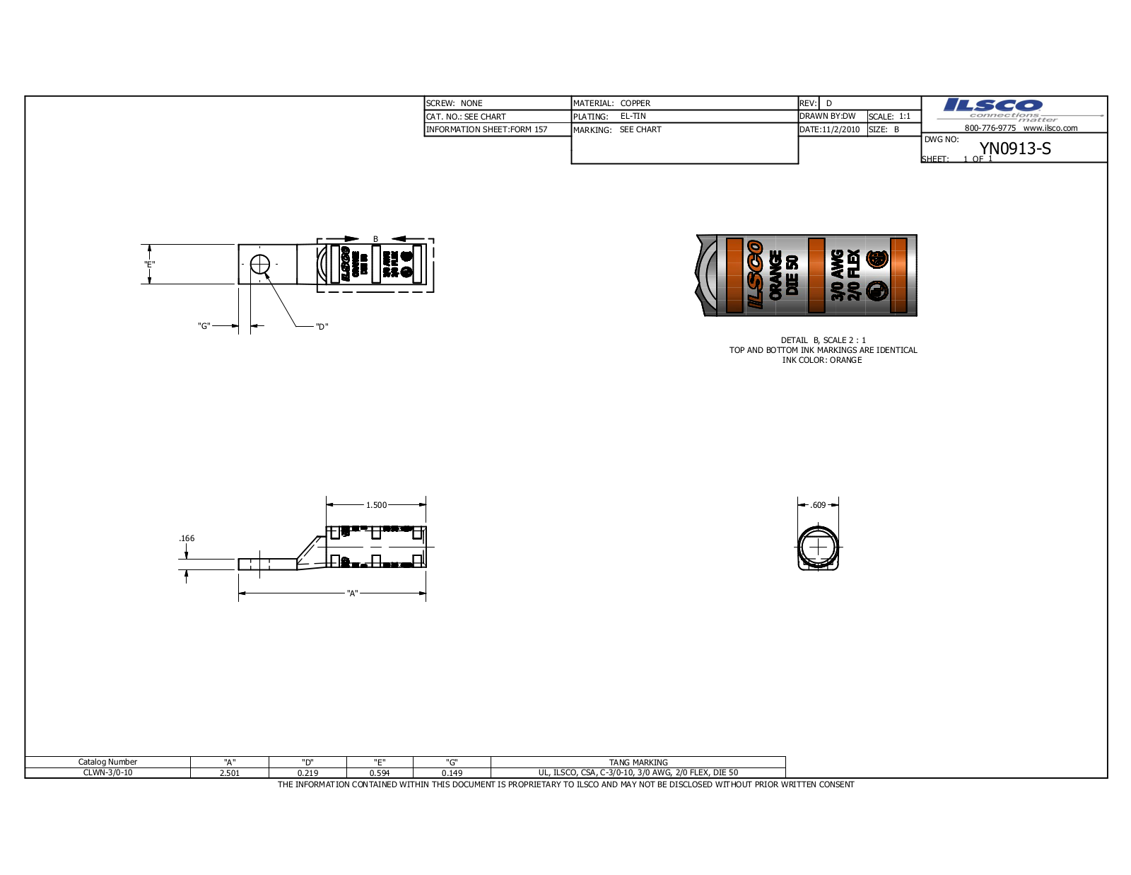 Ilsco CLWN-3/0-10 Data sheet