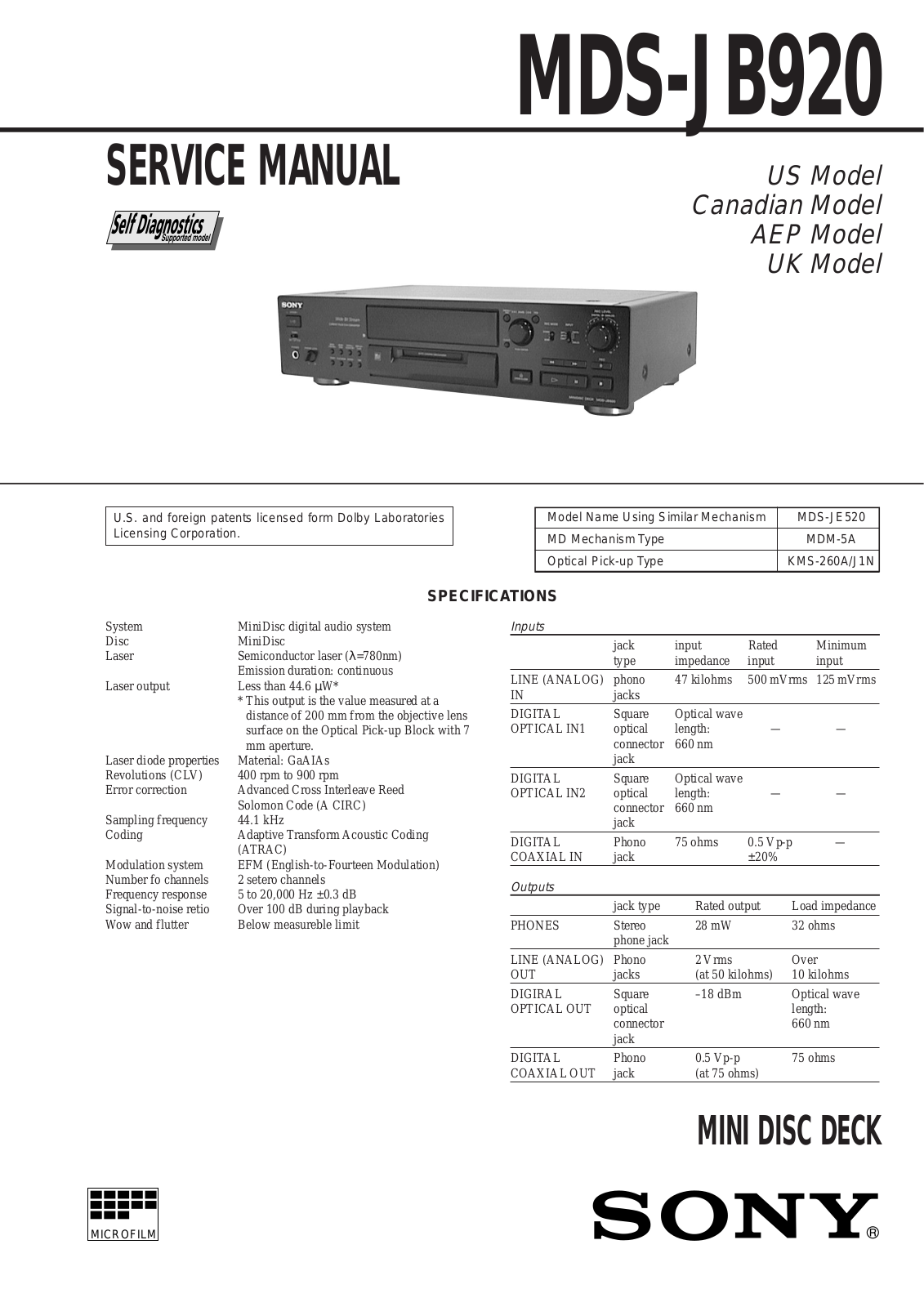 Sony MDS-JB920 User Manual 2