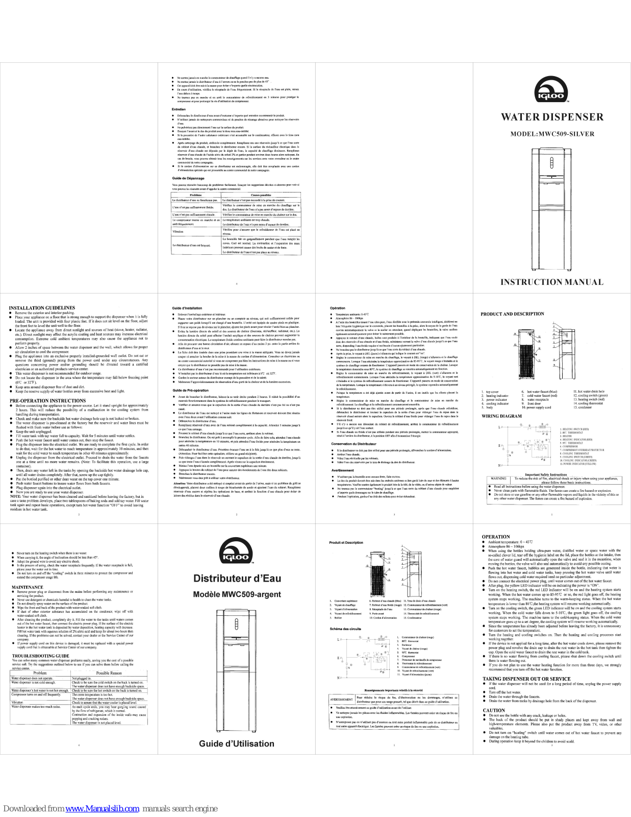 Igloo MWC509, MWC509-Silver Instruction Manual