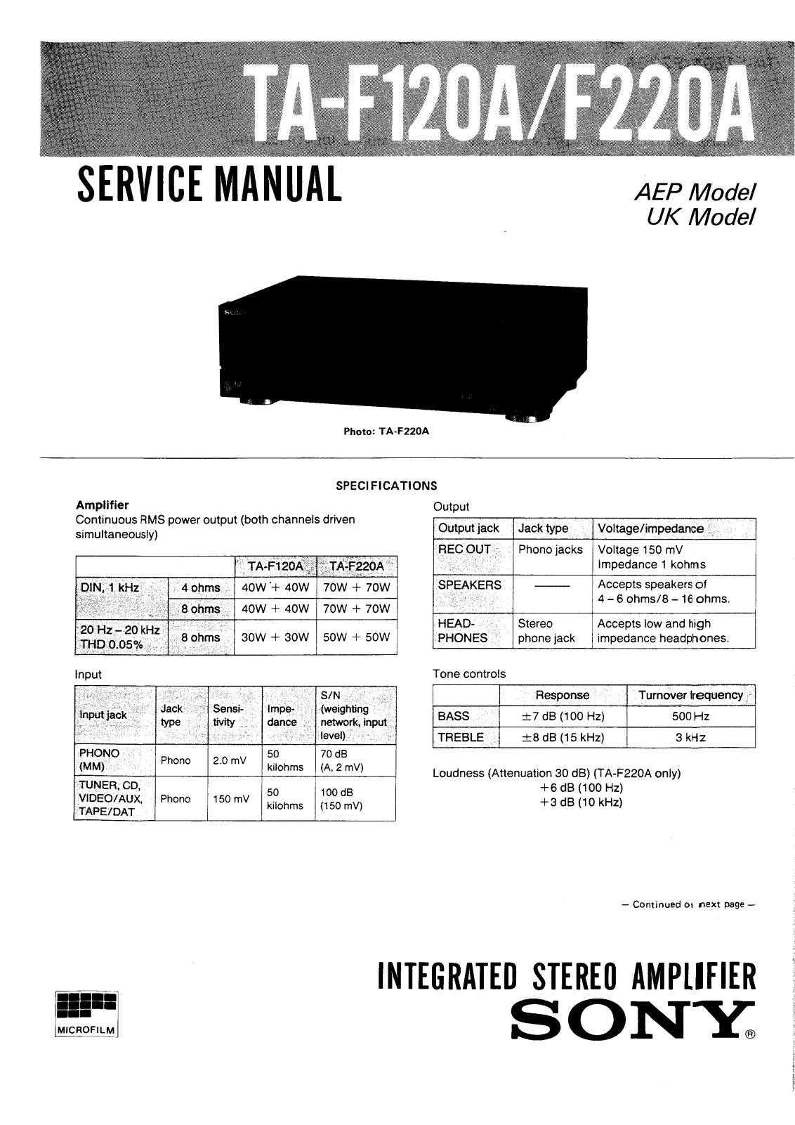 Sony TA-F120A, TA-F220A Schematic